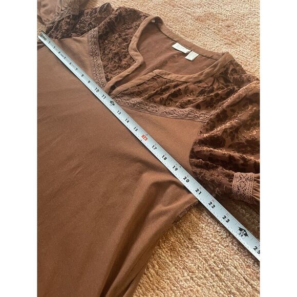 LOGO Lavish by Lori Goldstein Rust Brown Burnout Velvet Blouse S - Picture 5 of 8